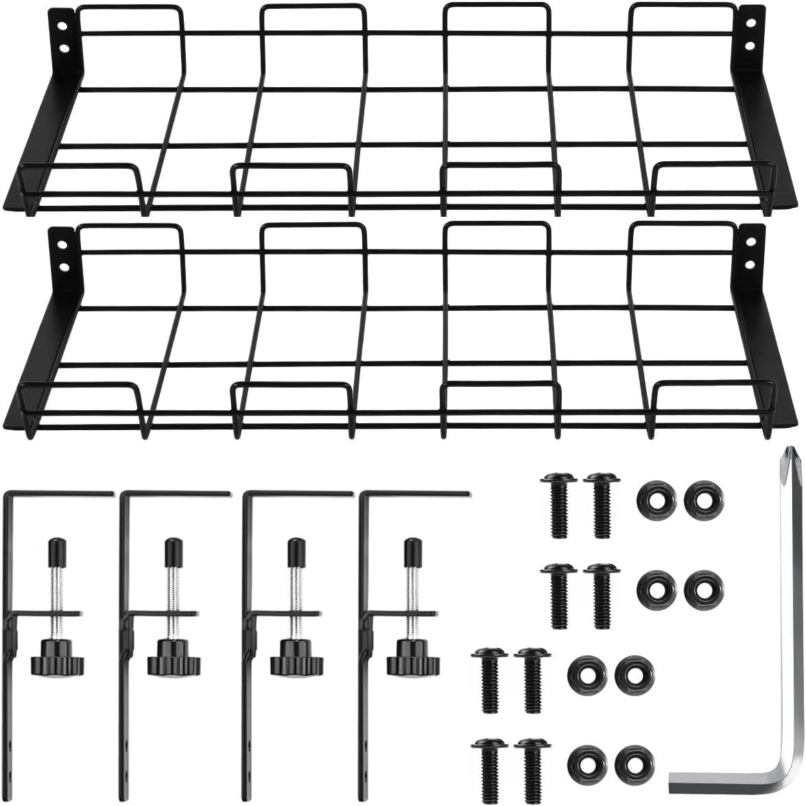 No Drill under Desk Cable/Wire Management Tray, 2 Pack Sturdy Alloy Steel Wire Organizer under Desk Basket for Office and Home Standing Desk